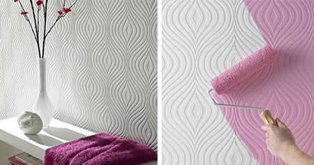 Karakterističan reljefni izgled prebojene površine podsjeća na najjednostavnije strukturirane, klasične, reljefne tapete, većinom od neplastificiranog ili plastificiranog papira Karakterističan reljefni izgled prebojene površine podsjeća na najjednostavnije strukturirane, klasične, reljefne tapete, većinom od neplastificiranog ili plastificiranog papira